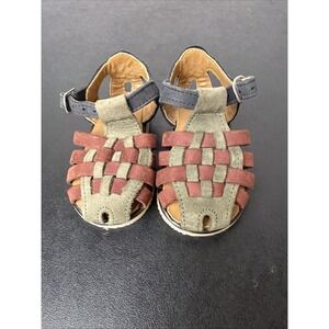 VTG Kinney Kids Size 3 Infant Leather Suede‎ Braided Sandals Green Burgundy CUTE